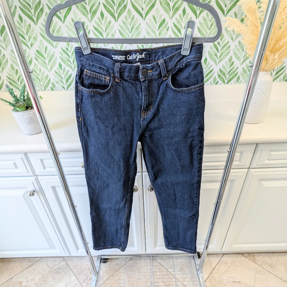 Cat & Jack Relaxed straight dark blue denim jeans 12 Boys School